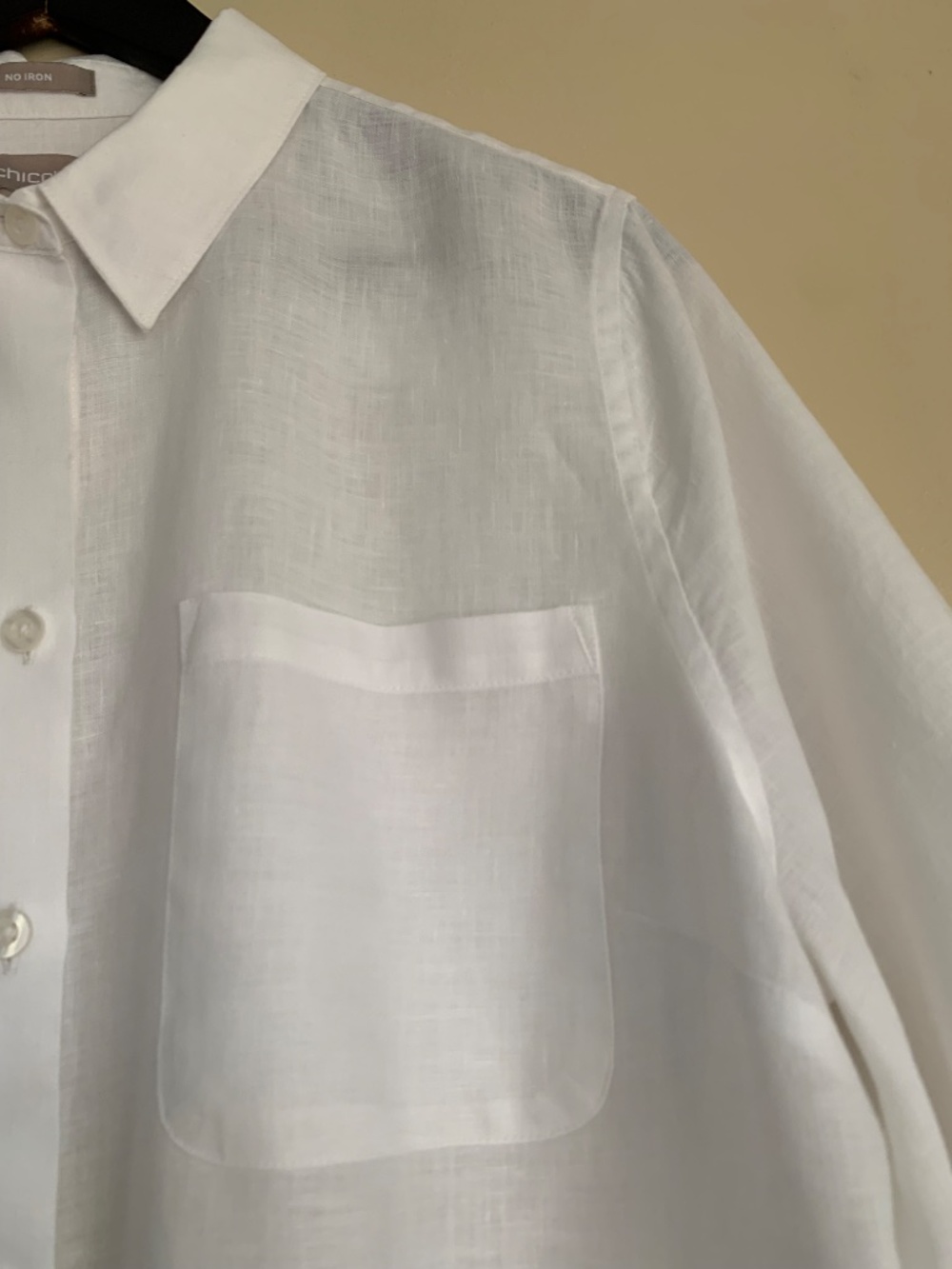 Chico's White Linen Button Up Shirt Tunic Top Beach Travel Layering Sz.3 or XL - Picture 3 of 10